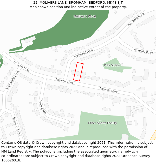 22, MOLIVERS LANE, BROMHAM, BEDFORD, MK43 8JT: Location map and indicative extent of plot