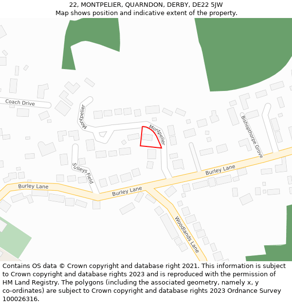 22, MONTPELIER, QUARNDON, DERBY, DE22 5JW: Location map and indicative extent of plot