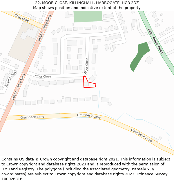 22, MOOR CLOSE, KILLINGHALL, HARROGATE, HG3 2DZ: Location map and indicative extent of plot