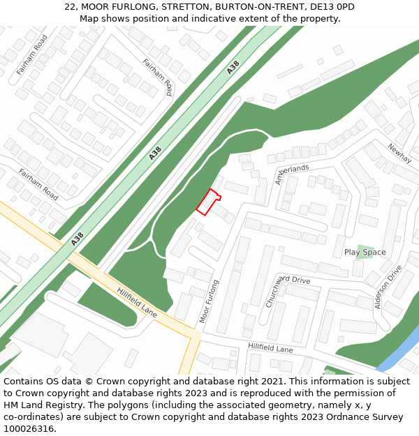 22, MOOR FURLONG, STRETTON, BURTON-ON-TRENT, DE13 0PD: Location map and indicative extent of plot