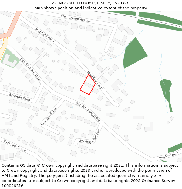 22, MOORFIELD ROAD, ILKLEY, LS29 8BL: Location map and indicative extent of plot