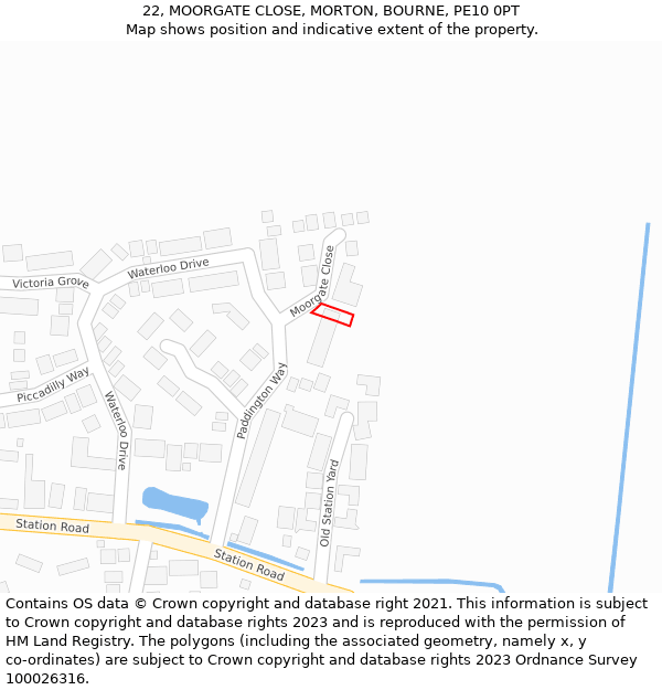 22, MOORGATE CLOSE, MORTON, BOURNE, PE10 0PT: Location map and indicative extent of plot