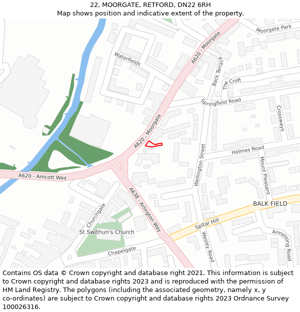 22, MOORGATE, RETFORD, DN22 6RH: Location map and indicative extent of plot