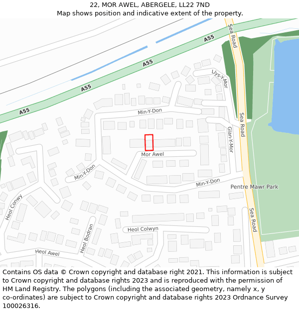 22, MOR AWEL, ABERGELE, LL22 7ND: Location map and indicative extent of plot