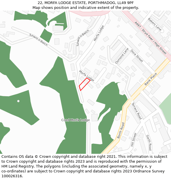 22, MORFA LODGE ESTATE, PORTHMADOG, LL49 9PF: Location map and indicative extent of plot