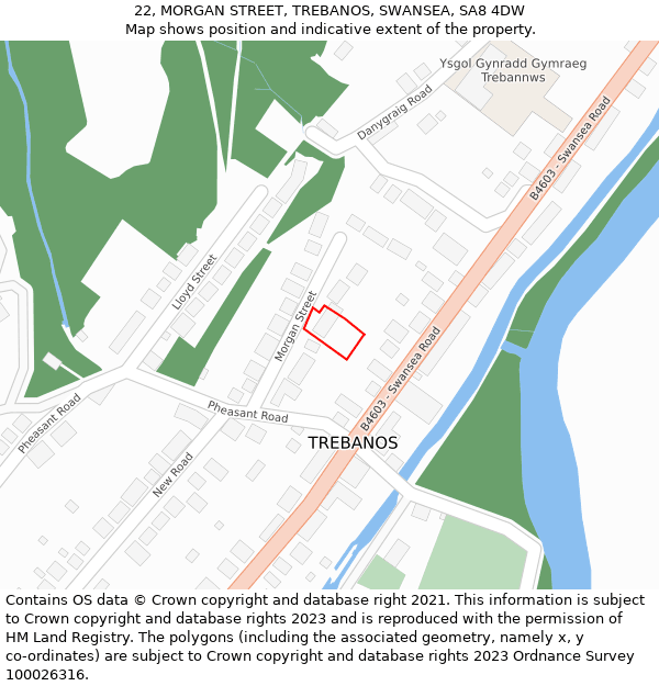 22, MORGAN STREET, TREBANOS, SWANSEA, SA8 4DW: Location map and indicative extent of plot