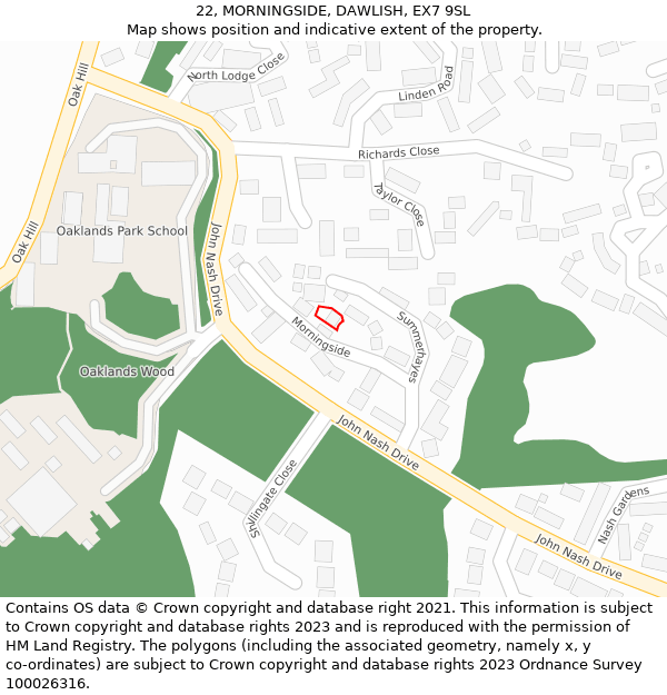 22, MORNINGSIDE, DAWLISH, EX7 9SL: Location map and indicative extent of plot