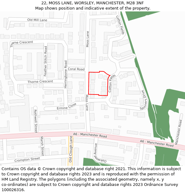 22, MOSS LANE, WORSLEY, MANCHESTER, M28 3NF: Location map and indicative extent of plot