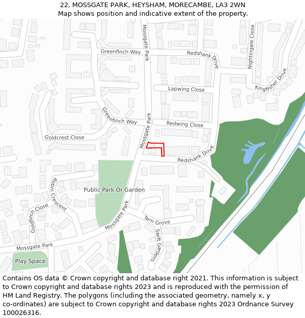 22, MOSSGATE PARK, HEYSHAM, MORECAMBE, LA3 2WN: Location map and indicative extent of plot