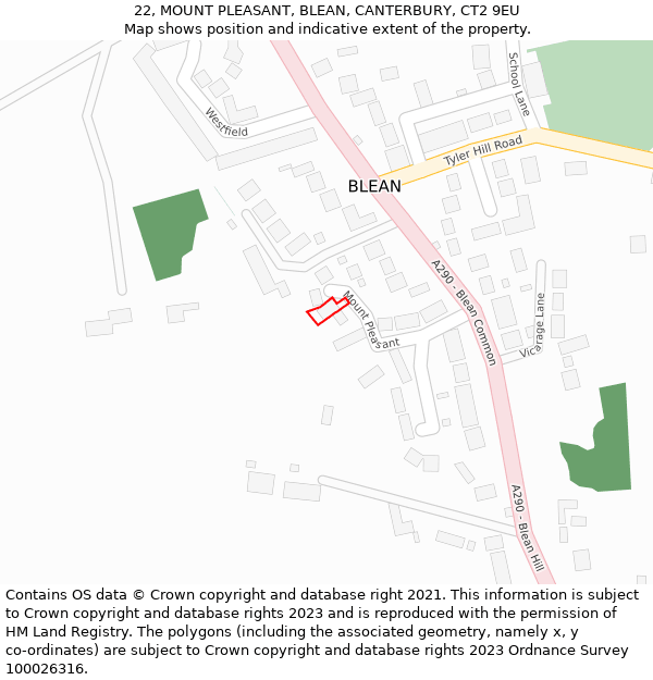 22, MOUNT PLEASANT, BLEAN, CANTERBURY, CT2 9EU: Location map and indicative extent of plot