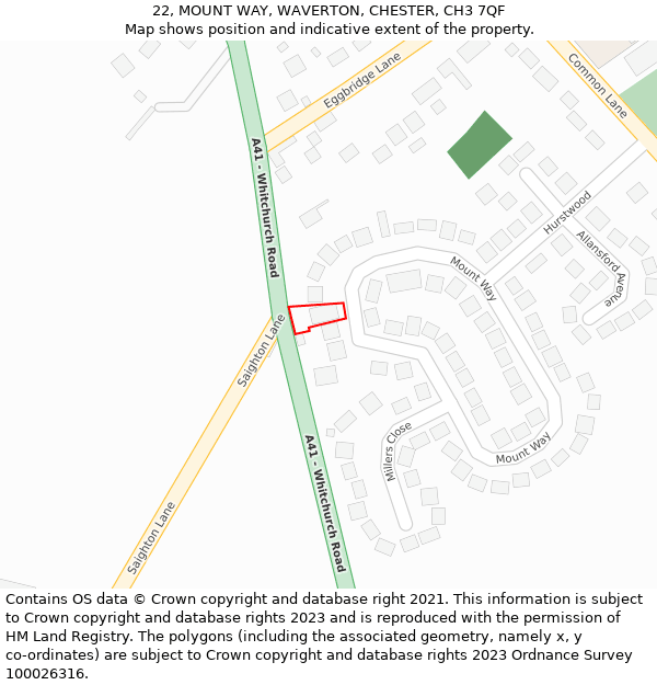 22, MOUNT WAY, WAVERTON, CHESTER, CH3 7QF: Location map and indicative extent of plot