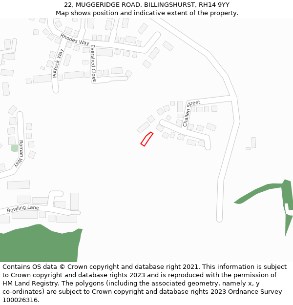22, MUGGERIDGE ROAD, BILLINGSHURST, RH14 9YY: Location map and indicative extent of plot