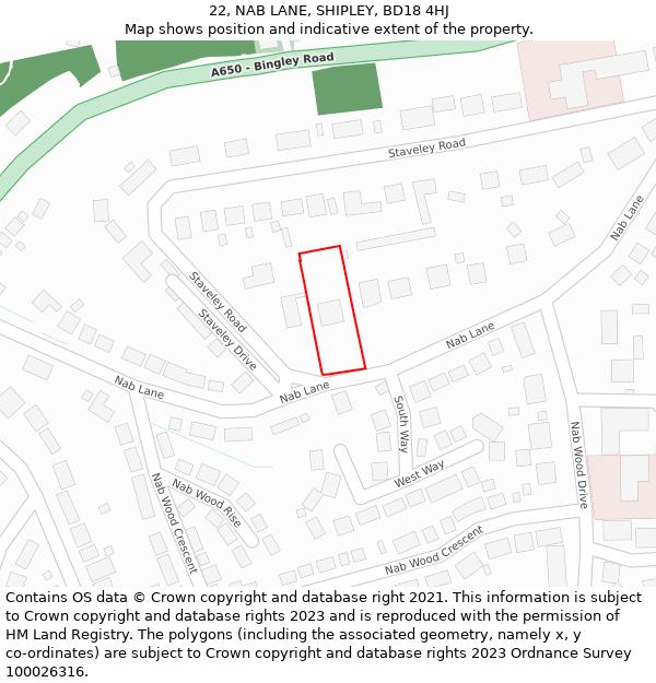 22, NAB LANE, SHIPLEY, BD18 4HJ: Location map and indicative extent of plot