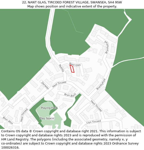 22, NANT GLAS, TIRCOED FOREST VILLAGE, SWANSEA, SA4 9SW: Location map and indicative extent of plot