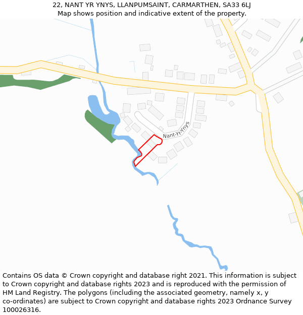 22, NANT YR YNYS, LLANPUMSAINT, CARMARTHEN, SA33 6LJ: Location map and indicative extent of plot