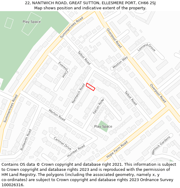 22, NANTWICH ROAD, GREAT SUTTON, ELLESMERE PORT, CH66 2SJ: Location map and indicative extent of plot