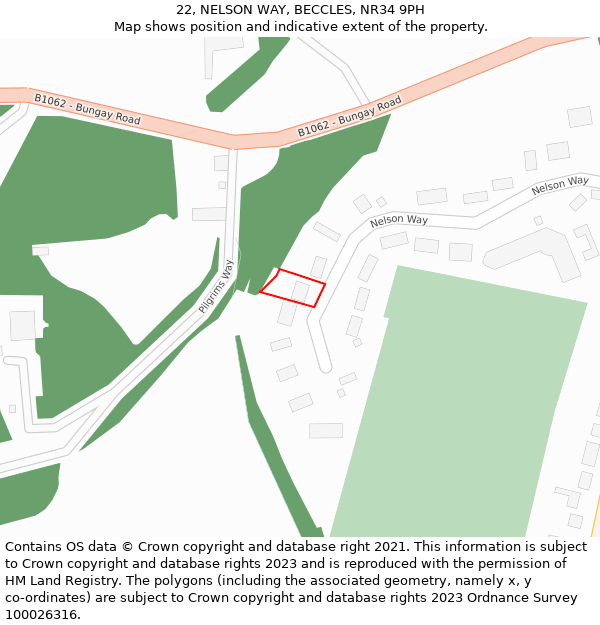 22, NELSON WAY, BECCLES, NR34 9PH: Location map and indicative extent of plot