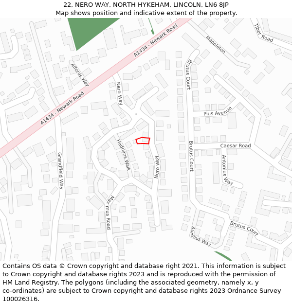 22, NERO WAY, NORTH HYKEHAM, LINCOLN, LN6 8JP: Location map and indicative extent of plot