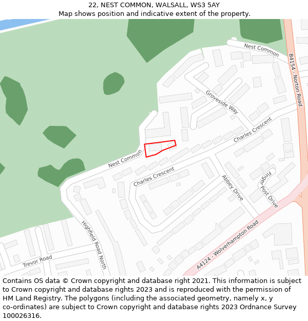 22, NEST COMMON, WALSALL, WS3 5AY: Location map and indicative extent of plot