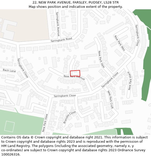 22, NEW PARK AVENUE, FARSLEY, PUDSEY, LS28 5TR: Location map and indicative extent of plot