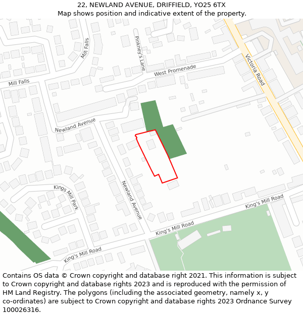 22, NEWLAND AVENUE, DRIFFIELD, YO25 6TX: Location map and indicative extent of plot