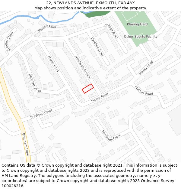 22, NEWLANDS AVENUE, EXMOUTH, EX8 4AX: Location map and indicative extent of plot