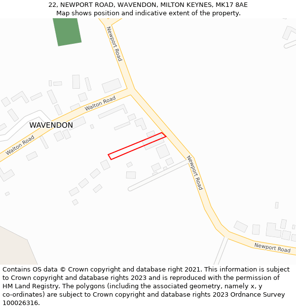 22, NEWPORT ROAD, WAVENDON, MILTON KEYNES, MK17 8AE: Location map and indicative extent of plot