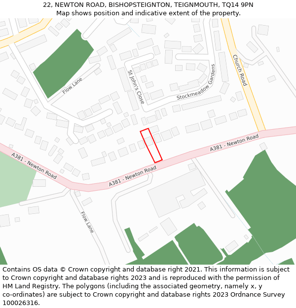 22, NEWTON ROAD, BISHOPSTEIGNTON, TEIGNMOUTH, TQ14 9PN: Location map and indicative extent of plot