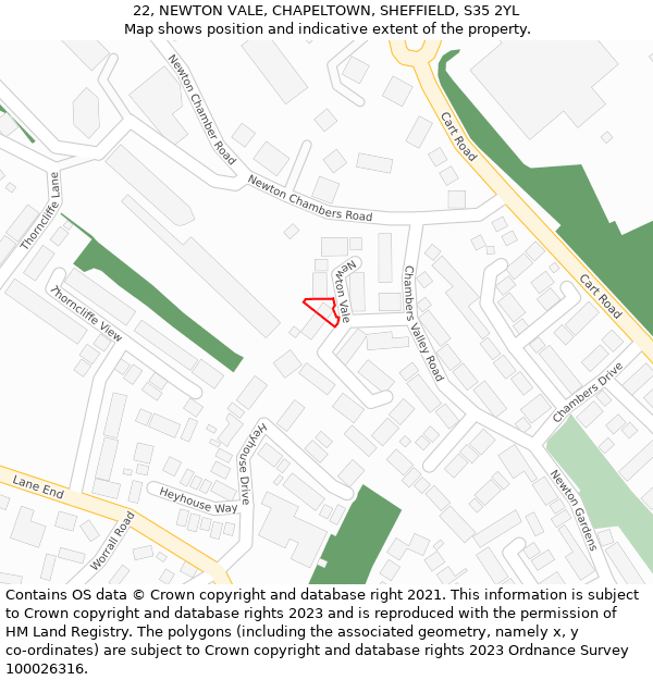 22, NEWTON VALE, CHAPELTOWN, SHEFFIELD, S35 2YL: Location map and indicative extent of plot