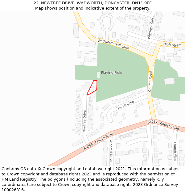 22, NEWTREE DRIVE, WADWORTH, DONCASTER, DN11 9EE: Location map and indicative extent of plot