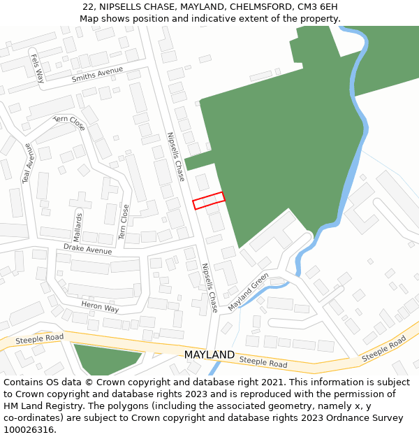 22, NIPSELLS CHASE, MAYLAND, CHELMSFORD, CM3 6EH: Location map and indicative extent of plot