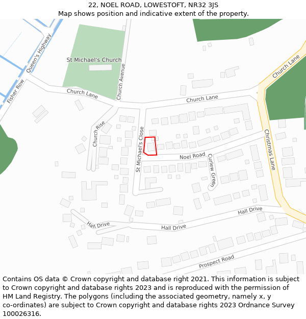 22, NOEL ROAD, LOWESTOFT, NR32 3JS: Location map and indicative extent of plot