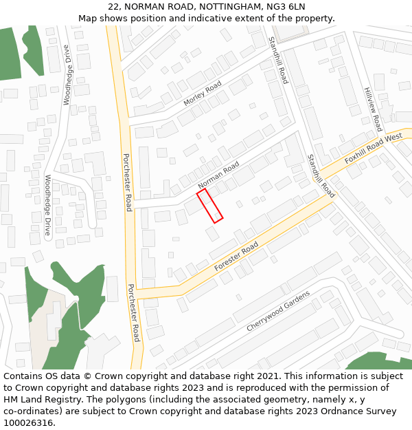 22, NORMAN ROAD, NOTTINGHAM, NG3 6LN: Location map and indicative extent of plot