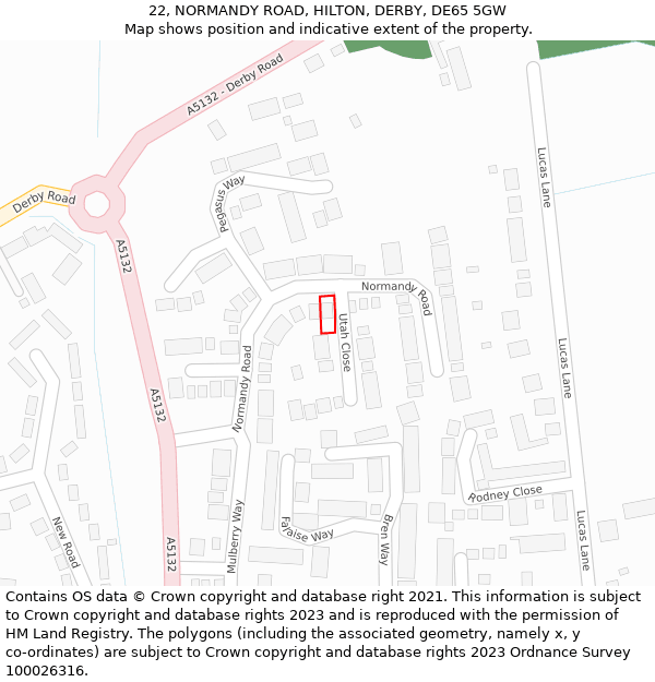 22, NORMANDY ROAD, HILTON, DERBY, DE65 5GW: Location map and indicative extent of plot