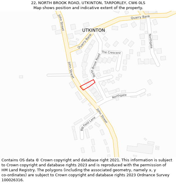 22, NORTH BROOK ROAD, UTKINTON, TARPORLEY, CW6 0LS: Location map and indicative extent of plot