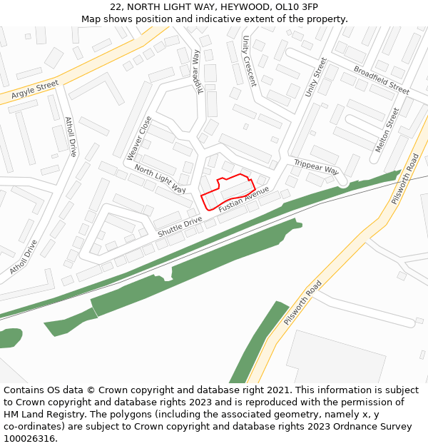 22, NORTH LIGHT WAY, HEYWOOD, OL10 3FP: Location map and indicative extent of plot