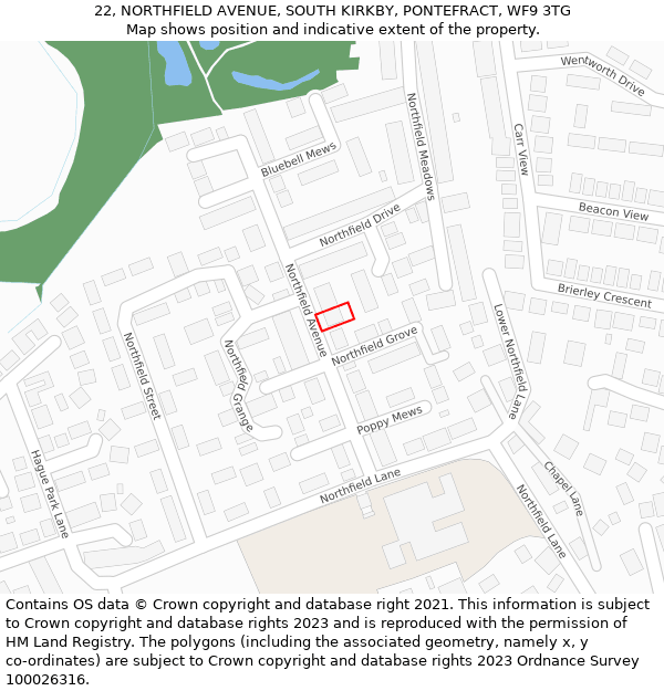 22, NORTHFIELD AVENUE, SOUTH KIRKBY, PONTEFRACT, WF9 3TG: Location map and indicative extent of plot