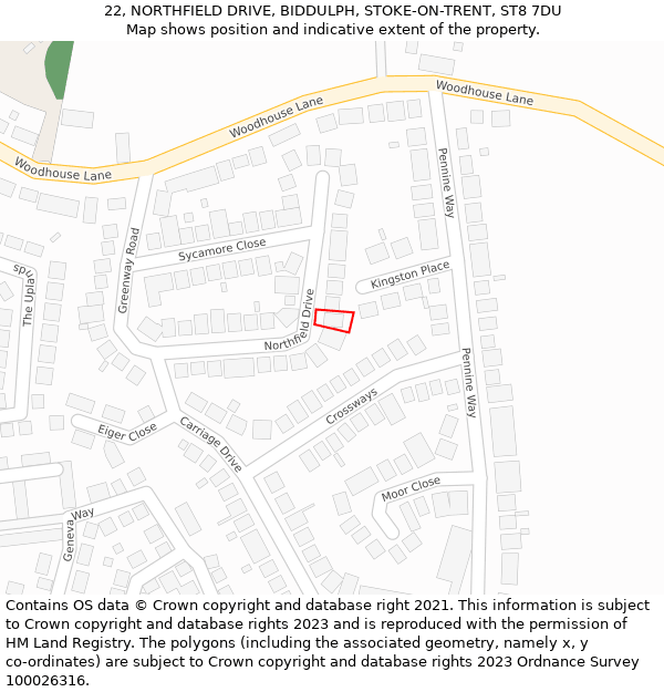 22, NORTHFIELD DRIVE, BIDDULPH, STOKE-ON-TRENT, ST8 7DU: Location map and indicative extent of plot