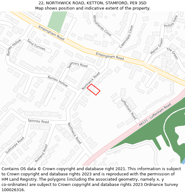 22, NORTHWICK ROAD, KETTON, STAMFORD, PE9 3SD: Location map and indicative extent of plot