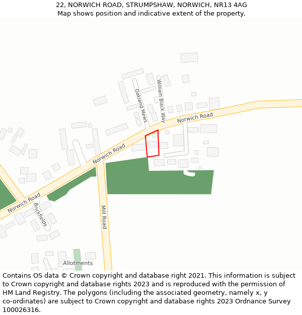22, NORWICH ROAD, STRUMPSHAW, NORWICH, NR13 4AG: Location map and indicative extent of plot