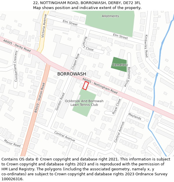 22, NOTTINGHAM ROAD, BORROWASH, DERBY, DE72 3FL: Location map and indicative extent of plot