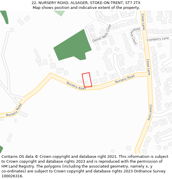 22, NURSERY ROAD, ALSAGER, STOKE-ON-TRENT, ST7 2TX: Location map and indicative extent of plot