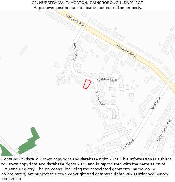22, NURSERY VALE, MORTON, GAINSBOROUGH, DN21 3GE: Location map and indicative extent of plot