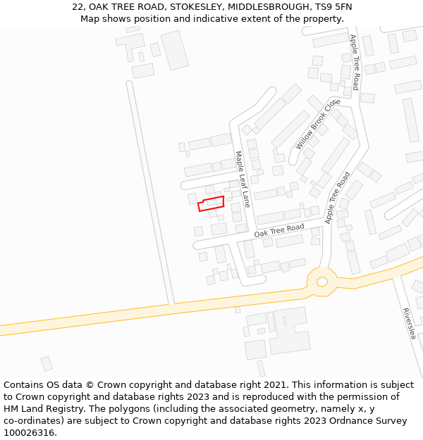 22, OAK TREE ROAD, STOKESLEY, MIDDLESBROUGH, TS9 5FN: Location map and indicative extent of plot