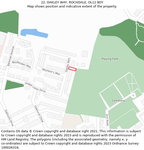 22, OAKLEY WAY, ROCHDALE, OL12 9DY: Location map and indicative extent of plot