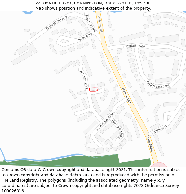 22, OAKTREE WAY, CANNINGTON, BRIDGWATER, TA5 2RL: Location map and indicative extent of plot