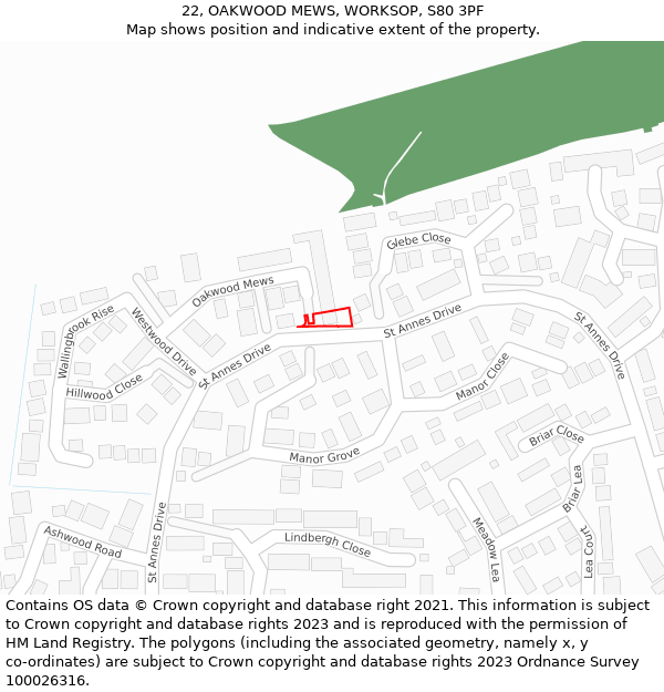 22, OAKWOOD MEWS, WORKSOP, S80 3PF: Location map and indicative extent of plot