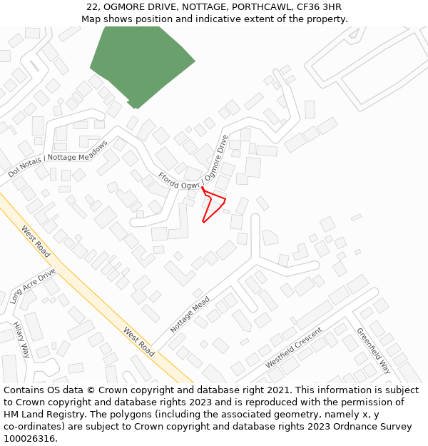 22, OGMORE DRIVE, NOTTAGE, PORTHCAWL, CF36 3HR: Location map and indicative extent of plot