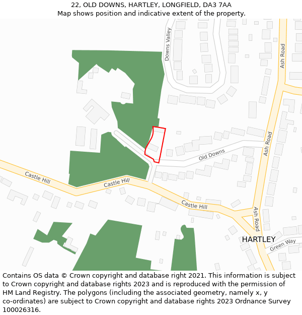 22, OLD DOWNS, HARTLEY, LONGFIELD, DA3 7AA: Location map and indicative extent of plot