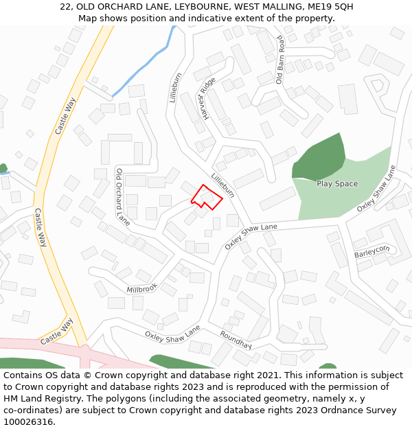 22, OLD ORCHARD LANE, LEYBOURNE, WEST MALLING, ME19 5QH: Location map and indicative extent of plot